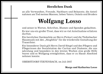 Traueranzeige von Wolfgang Losso von Allgäuer Anzeigeblatt