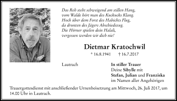 Traueranzeige von Dietmar Kratochwil von Memminger Zeitung