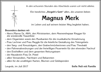 Traueranzeige von Magnus Merk von Allgäuer Zeitung,Kempten