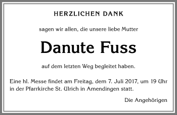 Traueranzeige von Danute Fuss von Memminger Zeitung