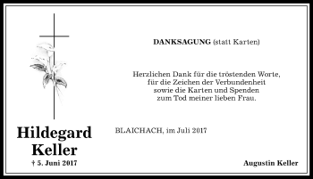 Traueranzeige von Hildegard Keller von Allgäuer Anzeigeblatt