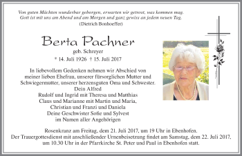 Traueranzeige von Berta Pachner von Allgäuer Zeitung, Marktoberdorf