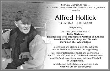 Traueranzeige von Alfred Hollick von Allgäuer Zeitung, Marktoberdorf