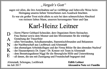 Traueranzeige von Karl-Heinz Leitner von Allgäuer Zeitung, Füssen