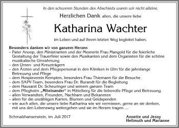 Traueranzeige von Katharina Wachter von Allgäuer Zeitung