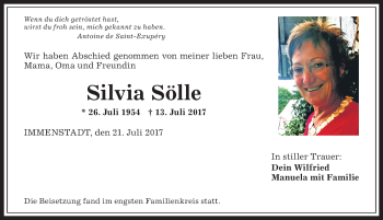 Traueranzeige von Silvia Sölle von Allgäuer Anzeigeblatt
