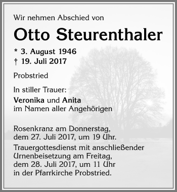 Traueranzeige von Otto Steurenthaler von Allgäuer Zeitung,Kempten