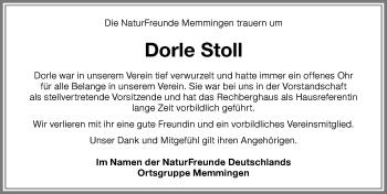 Traueranzeige von Dorle Stoll von Memminger Zeitung