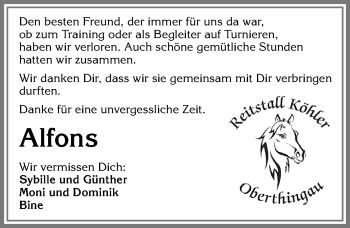Traueranzeige von Alfons  von Allgäuer Zeitung, Marktoberdorf
