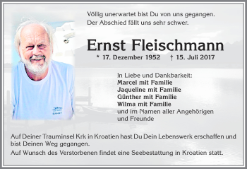 Traueranzeige von Ernst Fleischmann von Allgäuer Zeitung, Füssen