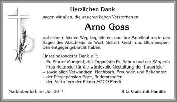 Traueranzeige von Arno Goss von Allgäuer Zeitung, Marktoberdorf