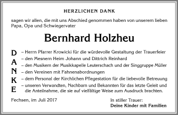 Traueranzeige von Bernhard Holzheu von Allgäuer Zeitung, Marktoberdorf