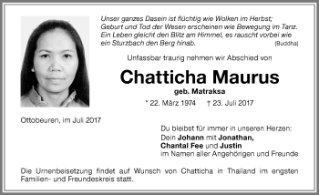Traueranzeige von Chatticha Maurus von Memminger Zeitung