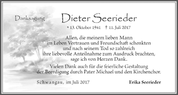 Traueranzeige von Dieter Seereider von Allgäuer Zeitung, Füssen