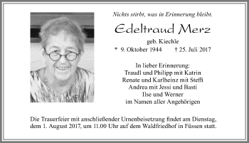 Traueranzeige von Edeltraud Merz von Allgäuer Zeitung, Füssen