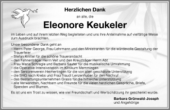 Traueranzeige von Eleonore Keukeler von Memminger Zeitung