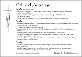 Traueranzeige von Erhard Ansorge von Allgäuer Zeitung