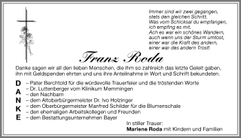 Traueranzeige von Franz Roda von Memminger Zeitung
