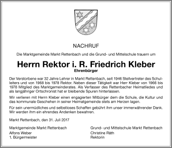 Traueranzeige von Friedrich Kleber von Allgäuer Zeitung