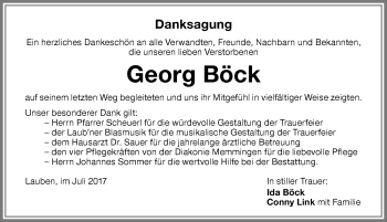Traueranzeige von Georg Böck von Memminger Zeitung