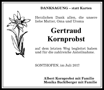Traueranzeige von Gertraud Kornprobst von Allgäuer Anzeigeblatt