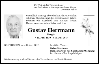Traueranzeige von Gustav Herrmann von Allgäuer Anzeigeblatt