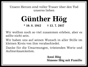 Traueranzeige von Günther Hög von Allgäuer Zeitung