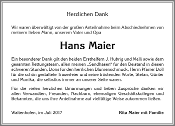 Traueranzeige von Hans Maier von Allgäuer Zeitung,Kempten