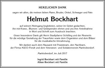 Traueranzeige von Helmut Bockhart von Allgäuer Zeitung, Marktoberdorf