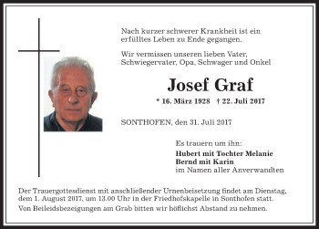 Traueranzeige von Josef Graf von Allgäuer Anzeigeblatt
