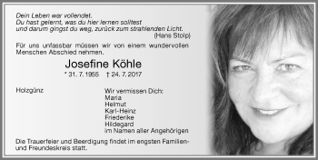 Traueranzeige von Josefine Köhle von Memminger Zeitung