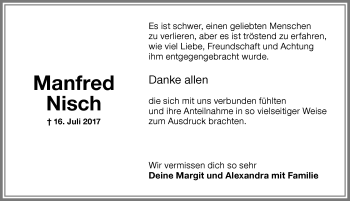 Traueranzeige von Manfred Nisch von Memminger Zeitung