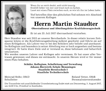 Traueranzeige von Martin Staudter von Allgäuer Zeitung