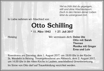 Traueranzeige von Otto Schilling von Allgäuer Zeitung,Kempten