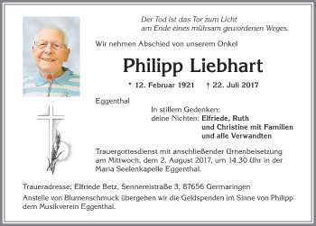 Traueranzeige von Philipp Liebhart von Allgäuer Zeitung, Kaufbeuren/Buchloe