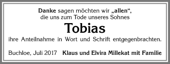 Traueranzeige von Tobias  von Allgäuer Zeitung, Kaufbeuren/Buchloe
