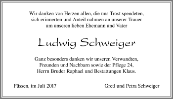 Traueranzeige von Ludwig Schweiger von Allgäuer Zeitung, Füssen