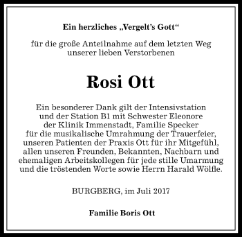 Traueranzeige von Rosi Ott von Allgäuer Anzeigeblatt