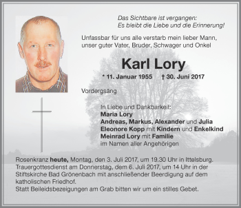 Traueranzeige von Karl Lory von Memminger Zeitung