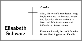 Traueranzeige von Elisabeth Schwarz von Allgäuer Zeitung, Marktoberdorf