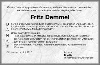 Traueranzeige von Fritz Demmel von Memminger Zeitung