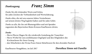 Traueranzeige von Franz Simm von Allgäuer Zeitung, Kaufbeuren/Buchloe