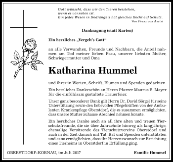 Traueranzeige von Katharina Hummel von Allgäuer Anzeigeblatt