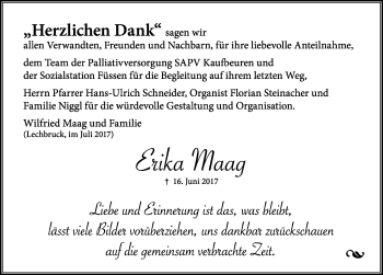 Traueranzeige von Erika Maag von Allgäuer Zeitung, Füssen
