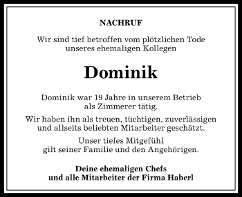 Traueranzeige von Dominik  von Allgäuer Anzeigeblatt