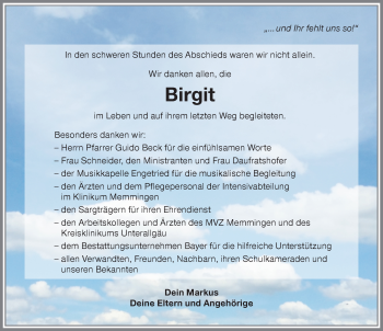 Traueranzeige von Birgit  von Memminger Zeitung