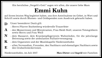 Traueranzeige von Emmi Kuhn von Allgäuer Anzeigeblatt