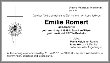 Traueranzeige von Emilie Romert von Memminger Zeitung