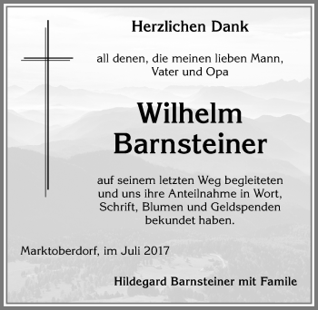 Traueranzeige von Wilhelm Barnsteiner von Allgäuer Zeitung, Marktoberdorf