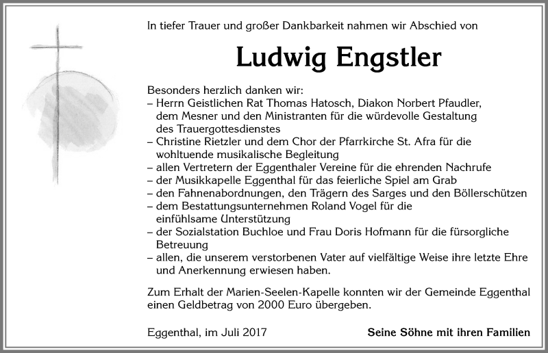  Traueranzeige für Ludwig Engstler vom 12.07.2017 aus Allgäuer Zeitung, Kaufbeuren/Buchloe